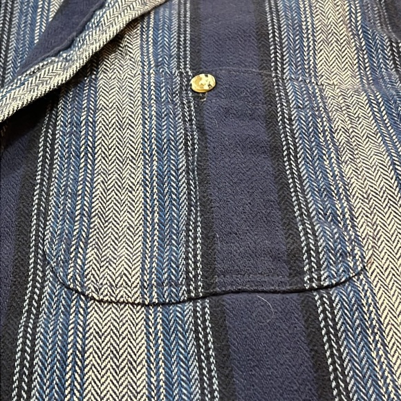 XL Bay Area Traders BLUE HERRINGBONE STRIPED Flannel Shirt buttons HEAVY RUGGED - Picture 5 of 12